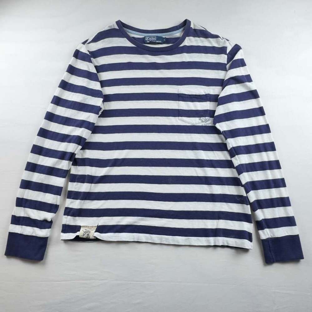 Polo Ralph Lauren Blue and White Striped Long Sleeve Pocket T-Shirt